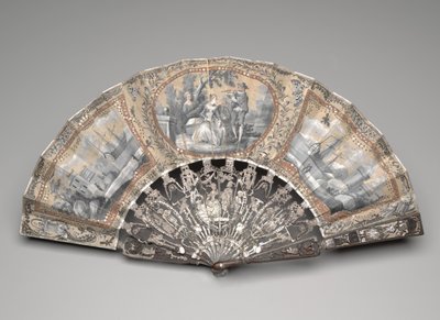 Foldevifte med "grisaille"-scener, ca. 1780