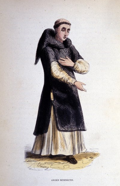 Tidligere Benediktiner. Gravering fra et album om religiøse ordrer, Paris af Unknown artist