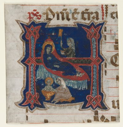Fragment af en korbog med historisk initial (H): Jomfruens fødsel af Unknown artist