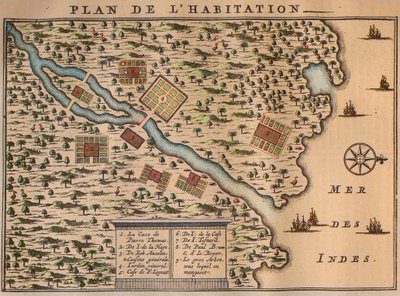 Francois Leguats kort over sin bosættelse på Rodrigues - Le plan de l