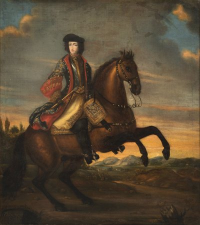 Frederic IV de Holstein Gottorp a cheval - Portræt af Frederik IV (1671-1702), hertug af Holstein-Gottorp til hest, Anonym . Olie på lærred af Unknown artist