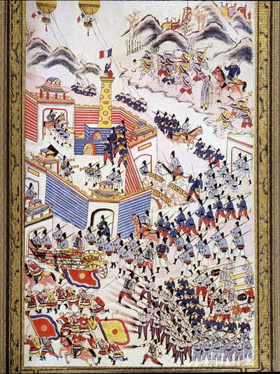 Franske balloner til fangenskab ved erobringen af Hong Hoa i Tonkin, august 1884. af Unknown artist