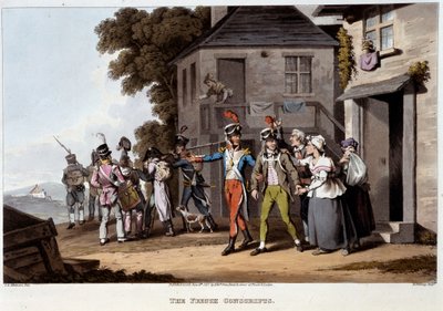 Franske værnepligtige, omkring 1814 - i "" Historiske, militære og flådeanekdoter og hændelser, der ankom til Storbritanniens og deres allieredes våben og endte i Waterloo" af Edward Orne af Unknown artist
