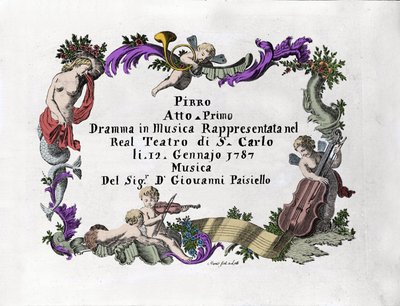 Frontispiz von „Pirro“ von Giovanni Paisiello (1740-1816), italienischer Komponist. 1787 von Unknown artist