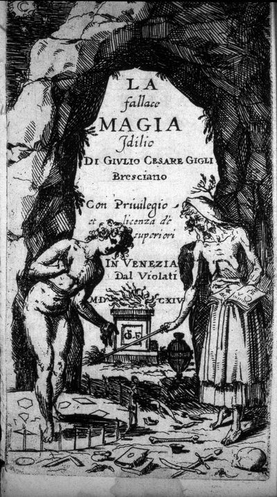 Frontispice af en bog, der skildrer hekse, der udfører magiske ritualer af Unknown artist
