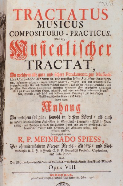 Frontispice af Tractatus musicus, af Meinrad Spiess af Unknown artist