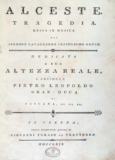 Frontispice af nodeblad af Alceste, opera af C. W. Gluck af Unknown artist