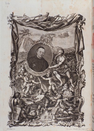 Frontispice med portræt af Tractatus musicus værk af Meinrad Spiess af Unknown artist