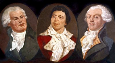 Georges Jacques Danton, Jean Paul Marat og Maximilien de Robespierre, tre hovedpersoner i den franske revolution af Unknown artist