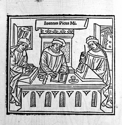 Giovanni Pico della Mirandola (Jean Pic de la Mirandole) med sine to disciple - i "Epistole auree" "" fra 1555 af Unknown artist