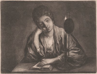 Pige læsning af stearinlys af Unknown artist