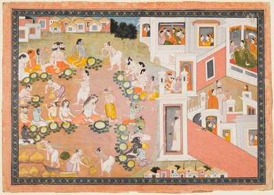 Guder, rishier og dæmoner ved højtiden for Ramas fødsel, fra en Ramayana af Unknown artist