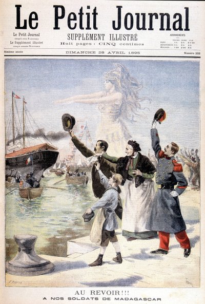 Farvel til vores soldater fra Madagaskar: afgang af den franske ekspedition til Madagaskar - i "" Le Petité Journal"" af 28/04/1895 af Unknown artist