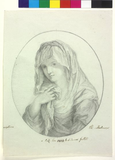 Halv længde af en ung kvinde med lagen om hovedet Dame med slør vestalinde af Unknown artist