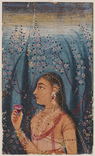 Hovedet af en ung kvinde, blandt blomstrende stængler af Unknown artist