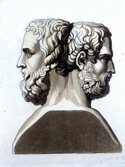 Herodot (484 f.Kr. - 425 f.Kr.), græsk historiker og Thucicid (ca. 465 e.Kr. 395 f.Kr.), græsk historiker. af Unknown artist