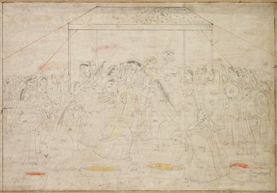 Hindu-guden Krishna bliver klædt i kvindetøj til forårsfesten Holi af Unknown artist