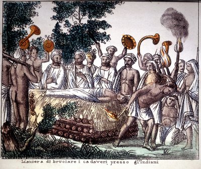 Hinduisme: ligbrændingsscene. Privat Coll. af Unknown artist