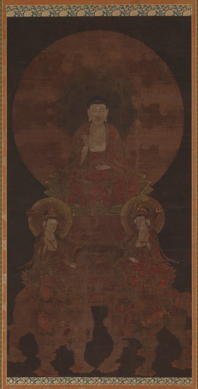 Hysterisk Buddha Shakyamuni med Bodhisattvaerne Fugen (Samanthabhadra) og Manju (Manjushri) af Unknown artist