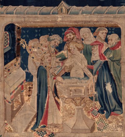 Historien om Saint Piat og Saint Eleuthère, Scene 13: Dåb af Blanda (Hvordan de gode helgener døbte dattertribunen, der rejste midler ved et meget stort mysterium: Blande, der var en mor til den gode helgen). Detalje. af Unknown artist