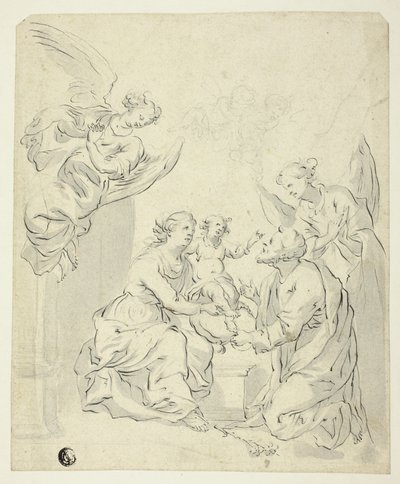 Hellig familie med engle af Unknown artist