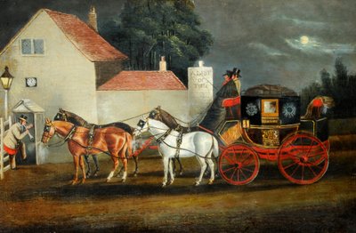 Hull and London Royal Mail Coach, ca. 1860 (olie på lærred) af Unknown artist