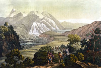 Humboldt og Bonpland krydser Quindiu-bjerget på bærestole. Fra turen til Andesbjergene af Alexander Von Humboldt (Alexandre de Humboldt af Unknown artist