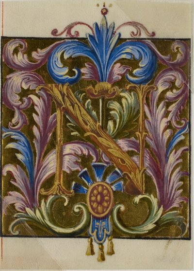 Illumineret initial "N" med akantusblade fra en koralbog af Unknown artist