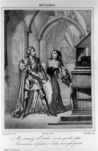 Illustration til scene 2 i 2. akt af "Ricciarda"" af den italienske digter og dramatiker Ugo Foscolo (1778-1827) 1800-tallet af Unknown artist