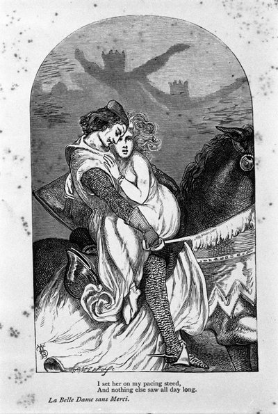 Illustration til "den smukke dame uden nåde" af digteren John Keats (1795-1821) 1800-tallet af Unknown artist