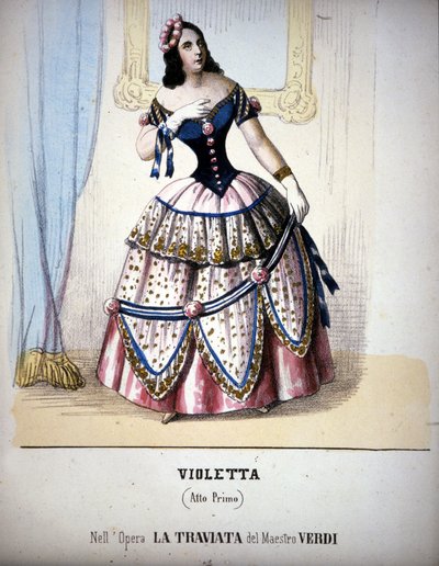 Illustration af karakteren af Violetta Valéry i Giuseppe Verdis "Traviata". Indgravering af det 19. århundrede. af Unknown artist