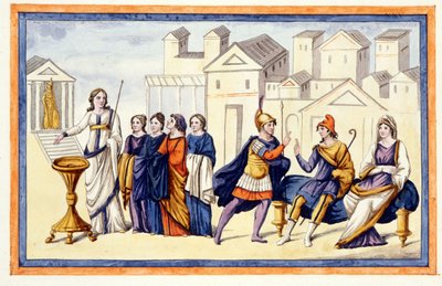 I Troja tigger kvinder Athena, mens Hector farvel til sin Andromaque-kone. L