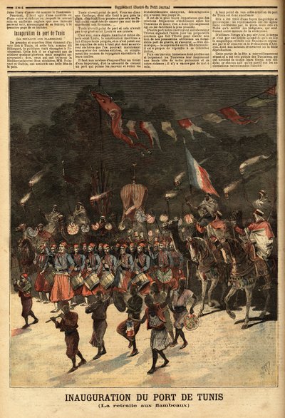 Indvielse af havnen i Tunis, i overværelse af de franske ministre Raymond Poincare (1860-1934) og Eugene Guerin (1849-1929). Indgravering i "" Le petit journal"" 10/06/1893. Selvas samling. af Unknown artist