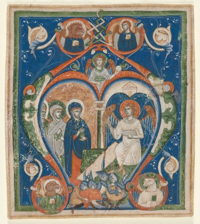 Initial A [ngelus Domini descendit] fra et antifonarium: De tre Mariaer ved graven af Unknown artist