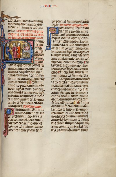 Initial N: To mænd foran en dommer, mens en tredje mand bygger en mølle af Unknown artist