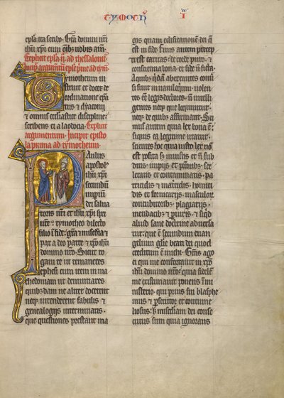 Initial P: Sankt Paulus med en bog og en biskop af Unknown artist