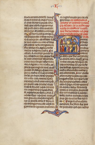 Initial R: To mænd i færd med at sælge en hest og fire mænd foran en dommer af Unknown artist