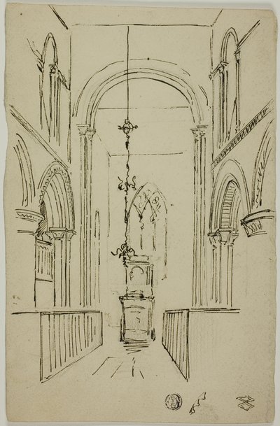 Interiør af en katedral af Unknown artist
