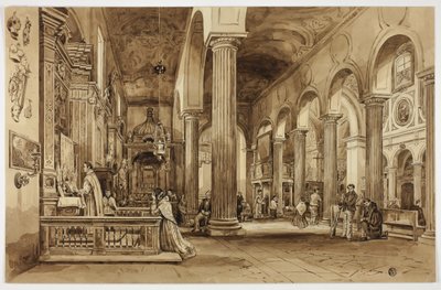 Interiør i en katedral i Syditalien af Unknown artist