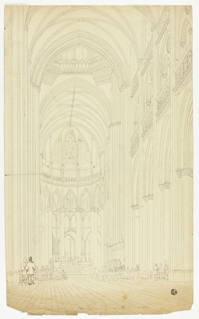 Interiør af en gotisk katedral af Unknown artist