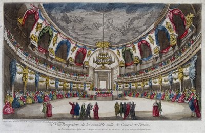 Interiør af en koncertsal i Venedig. 1700-tals stik. af Unknown artist