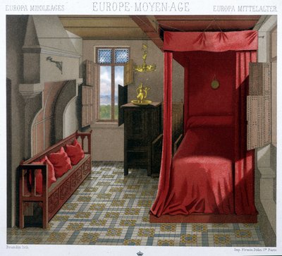Interiør af et hus i det 15. og 16. århundrede. I “Le costume historique af A. Racinet af Unknown artist