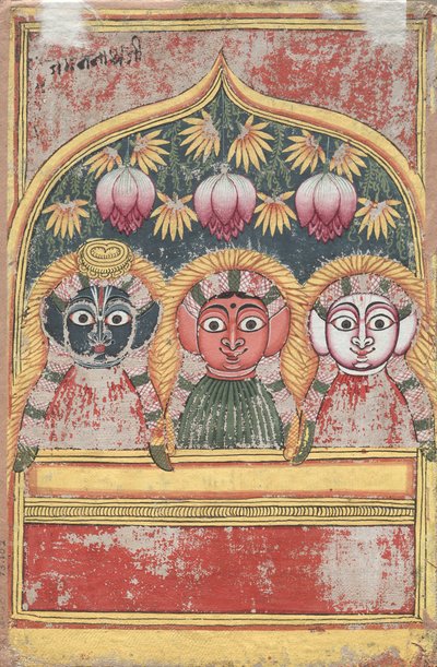 Jagannath, Subhadra og Balarama i en bue (Verso) af Unknown artist