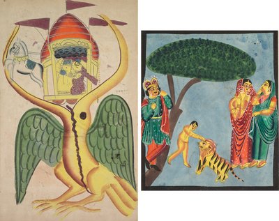 Jatayu hindrer Ravanas vogn og forsøger at forhindre bortførelsen af Sita af Unknown artist
