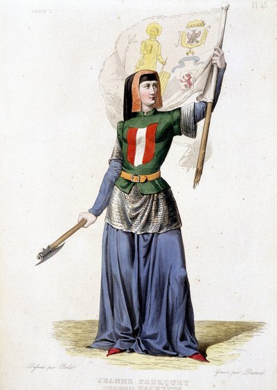 Jeanne Laisné, kendt som Jeanne Fourquet, med tilnavnet Jeanne Hachette fransk heltinde (1456 til?). stik fra 1835 af Unknown artist