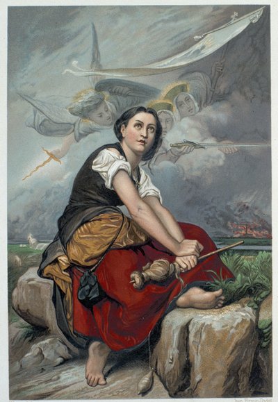 Jeanne hører hendes himmelske stemmer: Ærkeenglen Saint Michael, Saint Catherine og Saint Marguerite beordrede ham til at tage til Frankrig for at hjælpe kongen og forsikrede ham om, at Gud vil hjælpe ham - i "" Jeanne d
