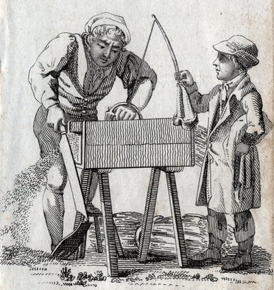 Snedker og lærling. Gravering sidst i 1700-tallet. Privat samling. af Unknown artist