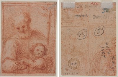 Joseph og barn (rekto); Fragment af to figurer (verso) af Unknown artist
