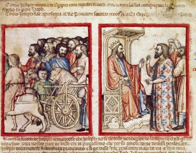 Joseph til venstre til sin fars begravelse, han går efter Faraos miniature fra codex 212 (eller padovano codice eller Bible of Padua) 1390-1400 Rovigo, Accademia dei Concordi af Unknown artist