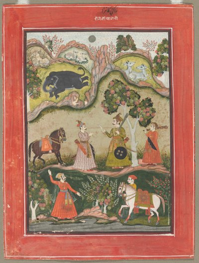 Kanhara Ragini: Inspirationssang til Krishna for Killing the Elephant Demon, fra Ragamala-serien af Unknown artist